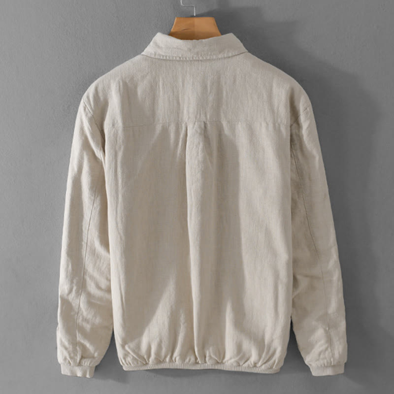 Buddha Stones Ribbed Long Sleeve Design Men's Cotton Linen Jacket Shirt With Pockets - image 1