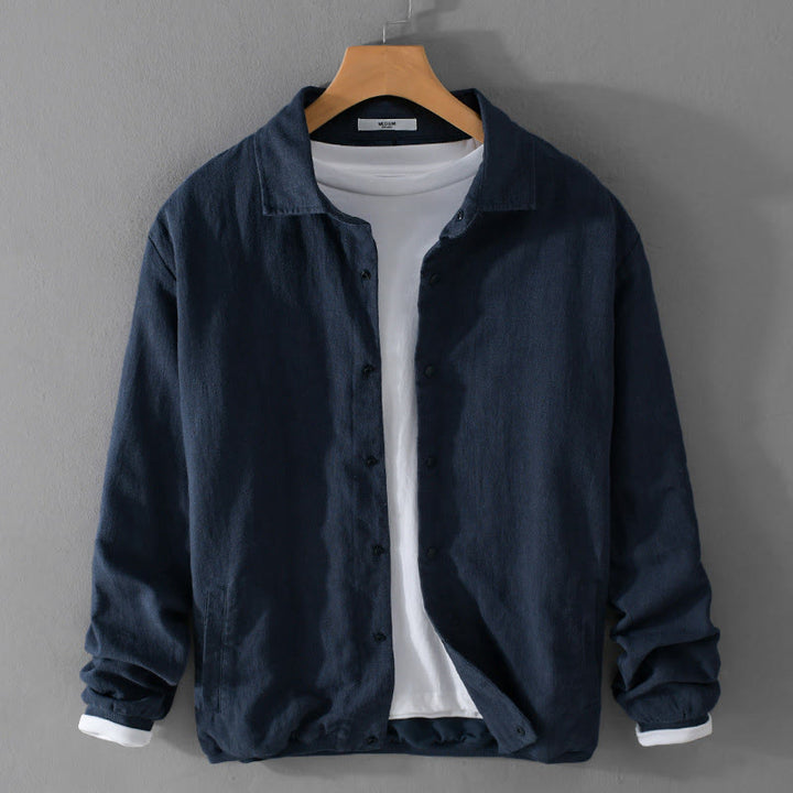 Buddha Stones Ribbed Long Sleeve Design Men's Cotton Linen Jacket Shirt With Pockets - Navy - US/UK/AU42，EU52 (3XL) - image 12