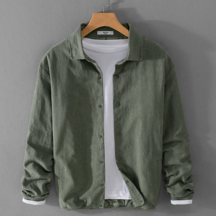 Buddha Stones Ribbed Long Sleeve Design Men's Cotton Linen Jacket Shirt With Pockets - SeaGreen - US/UK/AU42，EU52 (3XL) - image 8