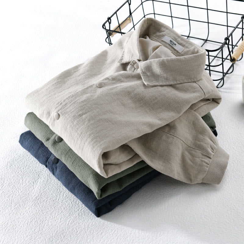Buddha Stones Ribbed Long Sleeve Design Men's Cotton Linen Jacket Shirt With Pockets - image 18