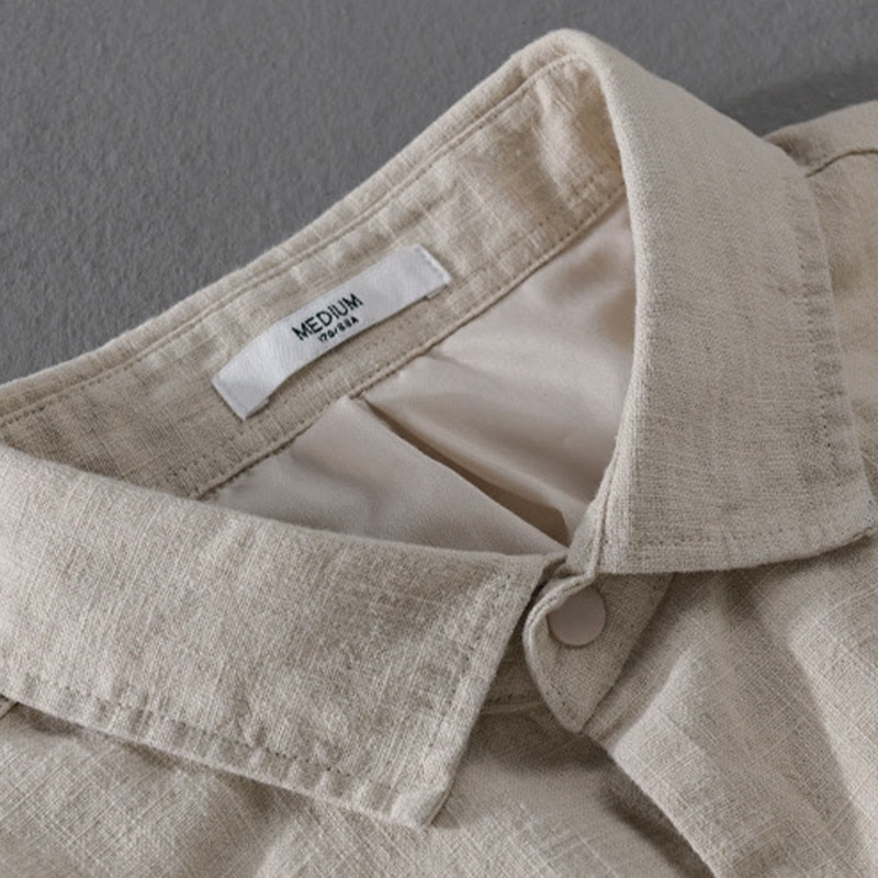 Buddha Stones Ribbed Long Sleeve Design Men's Cotton Linen Jacket Shirt With Pockets - image 2