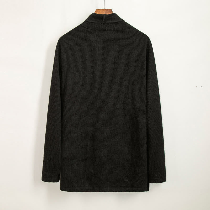 Buddha Stones Plain Irregular Collar Design Men's Cotton Long Sleeve Jacket Shirt - image 1
