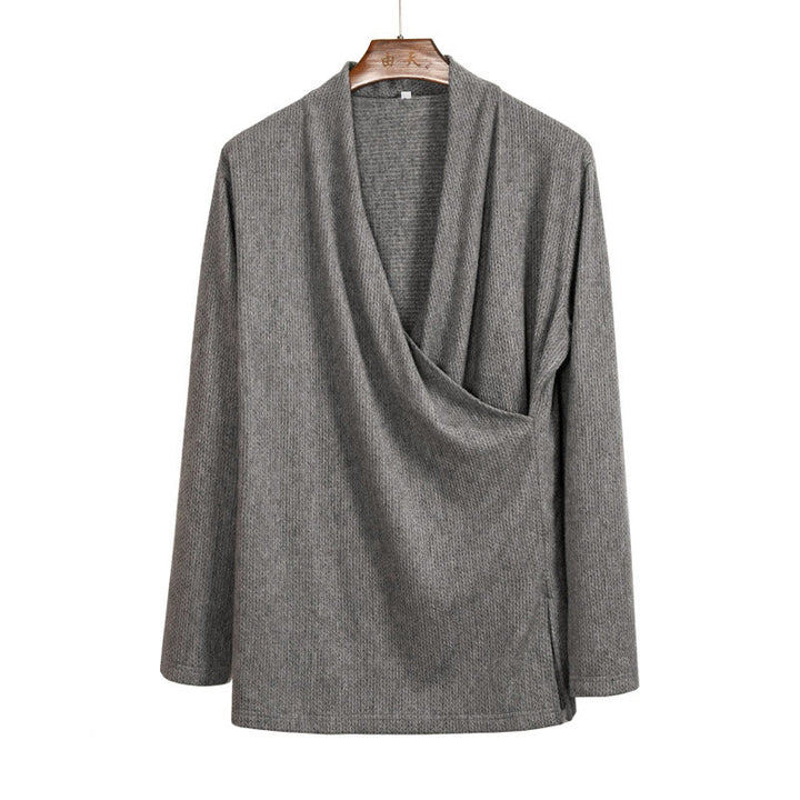 Buddha Stones Plain Irregular Collar Design Men's Cotton Long Sleeve Jacket Shirt - image 8