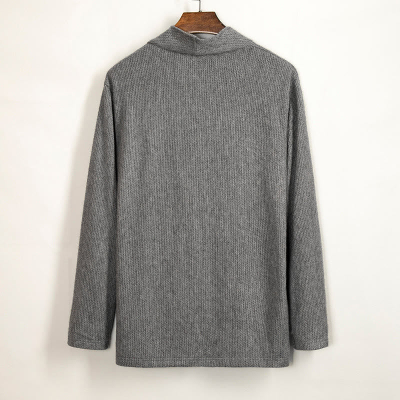 Buddha Stones Plain Irregular Collar Design Men's Cotton Long Sleeve Jacket Shirt - image 3