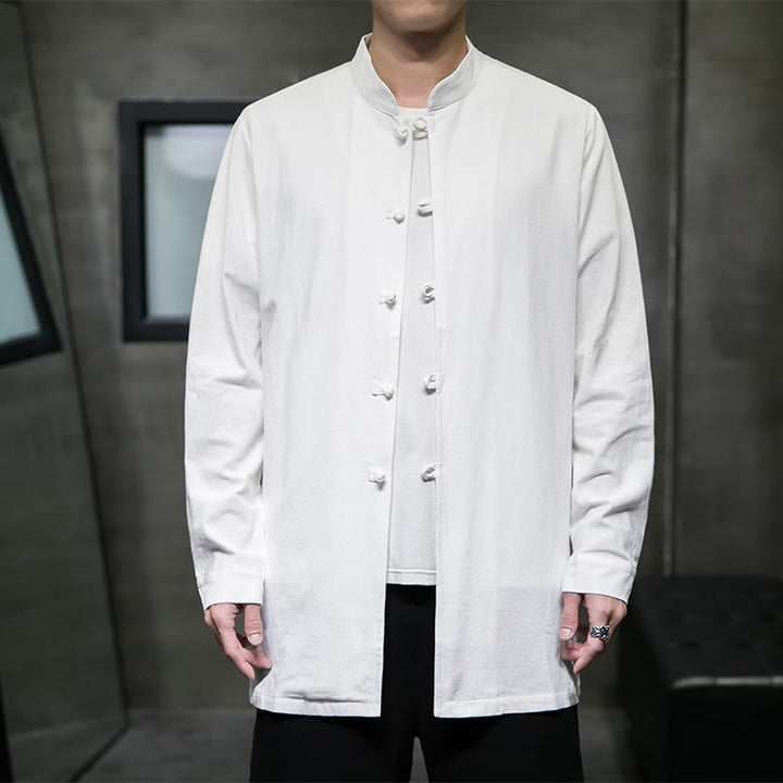 Buddha Stones Simple Tang Suit Plain Chinese Frog-Button Men's Cotton Long Sleeve Jacket Shirt - image 13