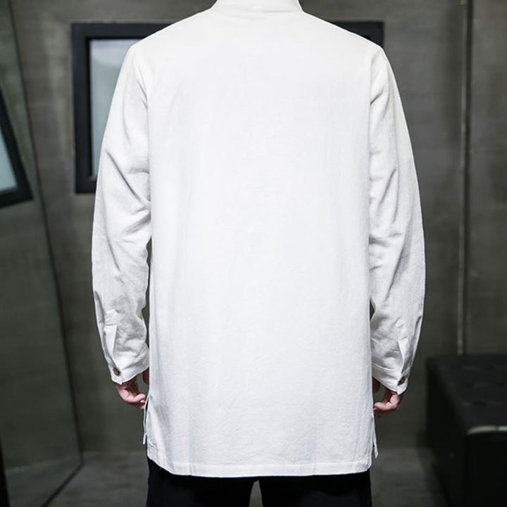 Buddha Stones Simple Tang Suit Plain Chinese Frog-Button Men's Cotton Long Sleeve Jacket Shirt - image 14