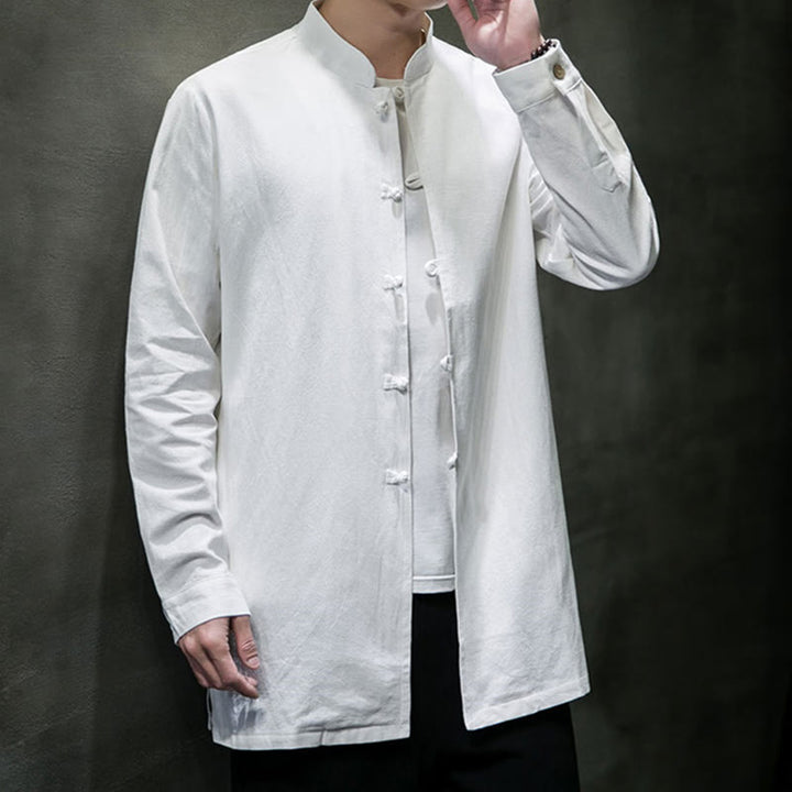 Buddha Stones Simple Tang Suit Plain Chinese Frog-Button Men's Cotton Long Sleeve Jacket Shirt - image 17