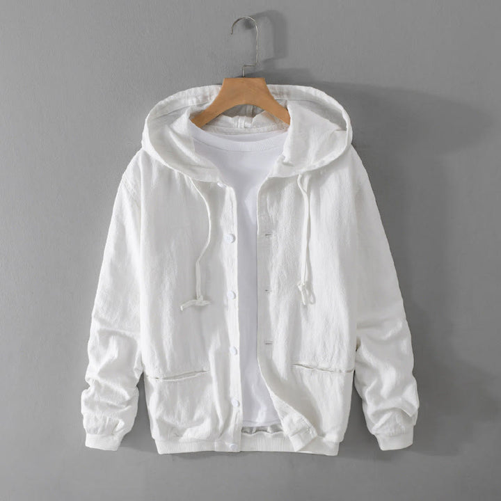 Buddha Stones Ribbed Hem Design Hoodie Long Sleeve Men's Cotton Linen Jacket Shirt With Pockets - White - US/UK/AU42，EU52 (3XL) - image 15