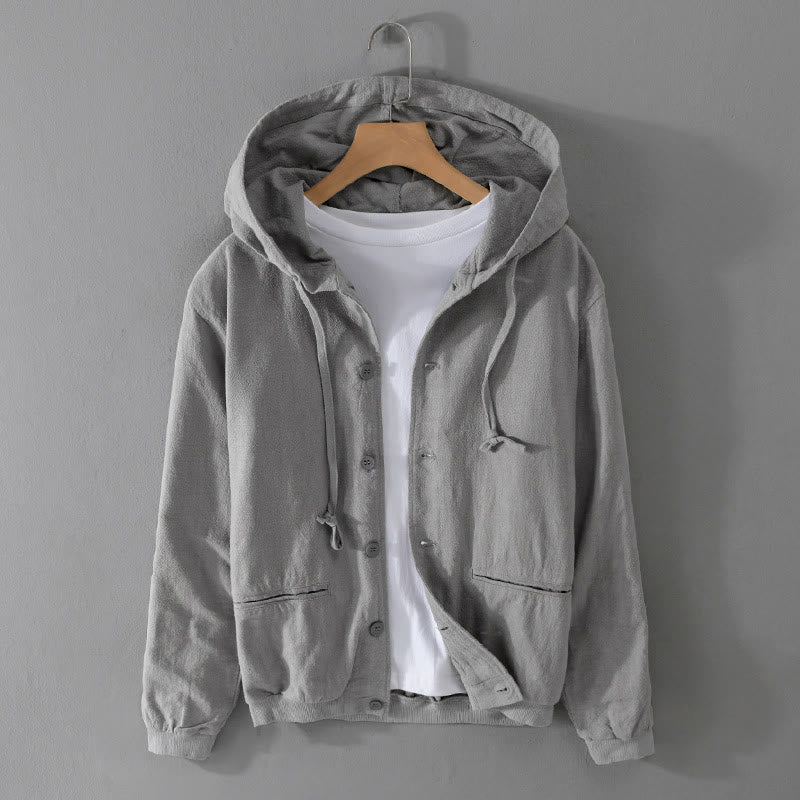 Buddha Stones Ribbed Hem Design Hoodie Long Sleeve Men's Cotton Linen Jacket Shirt With Pockets - DarkGray - US/UK/AU42，EU52 (3XL) - image 0