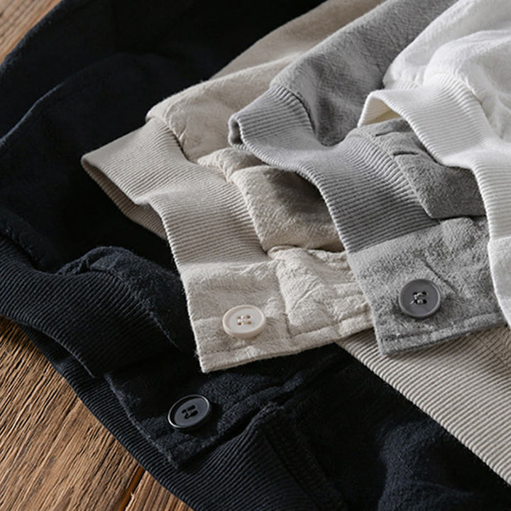 Buddha Stones Ribbed Hem Design Hoodie Long Sleeve Men's Cotton Linen Jacket Shirt With Pockets - image 22