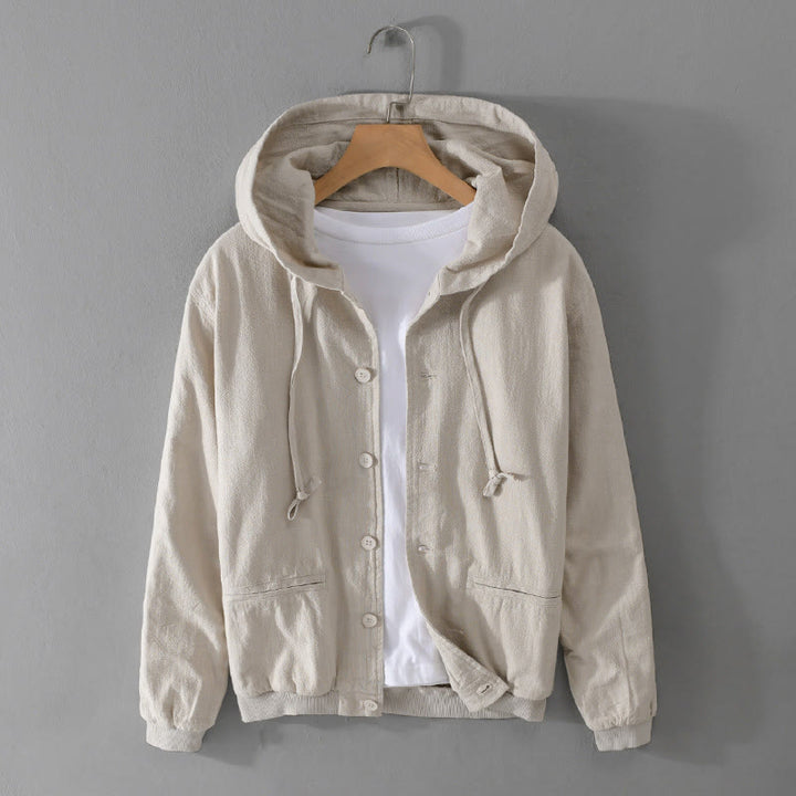 Buddha Stones Ribbed Hem Design Hoodie Long Sleeve Men's Cotton Linen Jacket Shirt With Pockets - Beige - US/UK/AU42，EU52 (3XL) - image 5