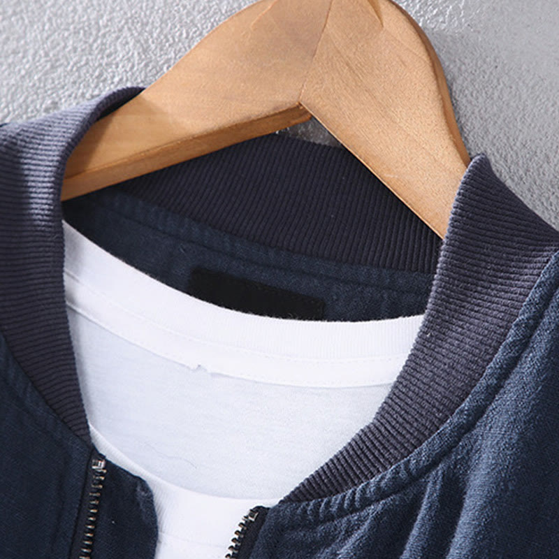 Buddha Stones Winter Zipper Design Stand Collar Men's Cotton Linen Long Sleeve Jacket With Pockets - image 4