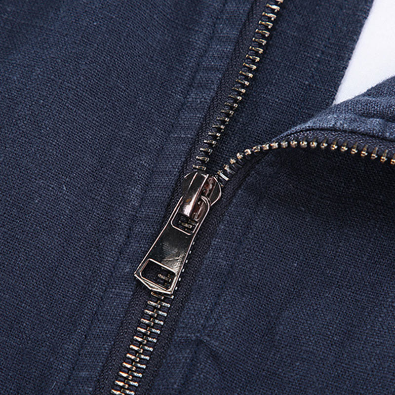 Buddha Stones Winter Zipper Design Stand Collar Men's Cotton Linen Long Sleeve Jacket With Pockets - image 5