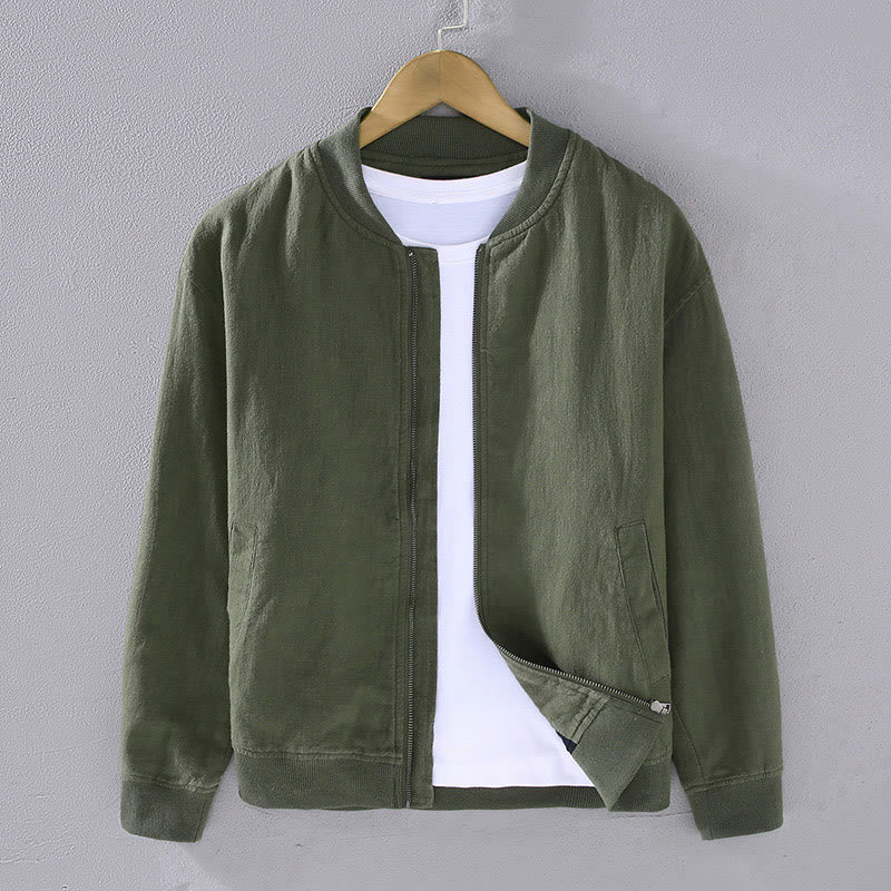 Buddha Stones Winter Zipper Design Stand Collar Men's Cotton Linen Long Sleeve Jacket With Pockets - DarkOliveGreen - US/UK/AU42，EU52 (3XL) - image 0