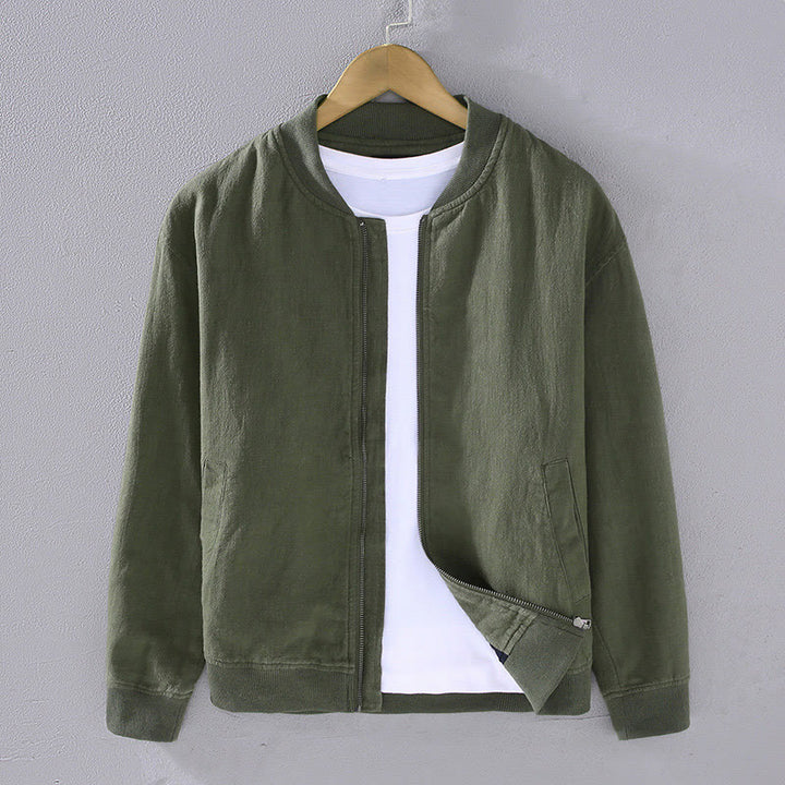 Buddha Stones Winter Zipper Design Stand Collar Men's Cotton Linen Long Sleeve Jacket With Pockets - DarkOliveGreen - US/UK/AU42，EU52 (3XL) - image 0