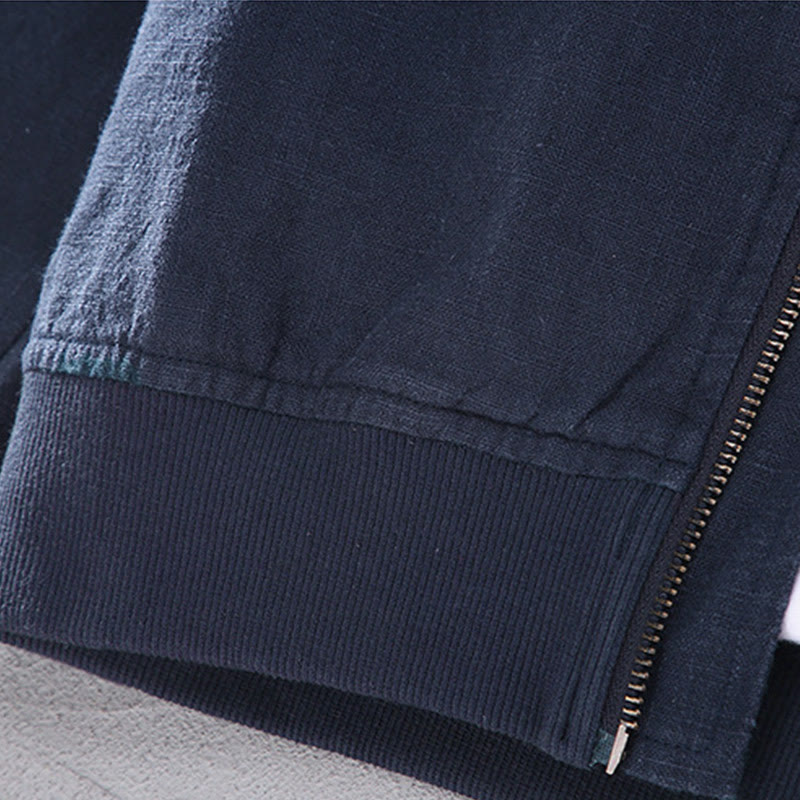 Buddha Stones Winter Zipper Design Stand Collar Men's Cotton Linen Long Sleeve Jacket With Pockets - image 10