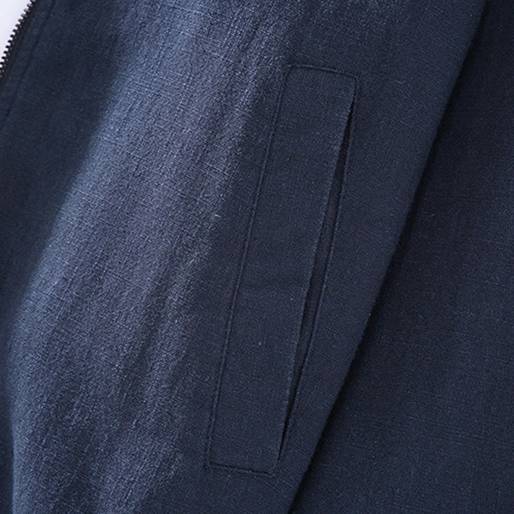 Buddha Stones Winter Zipper Design Stand Collar Men's Cotton Linen Long Sleeve Jacket With Pockets - image 8