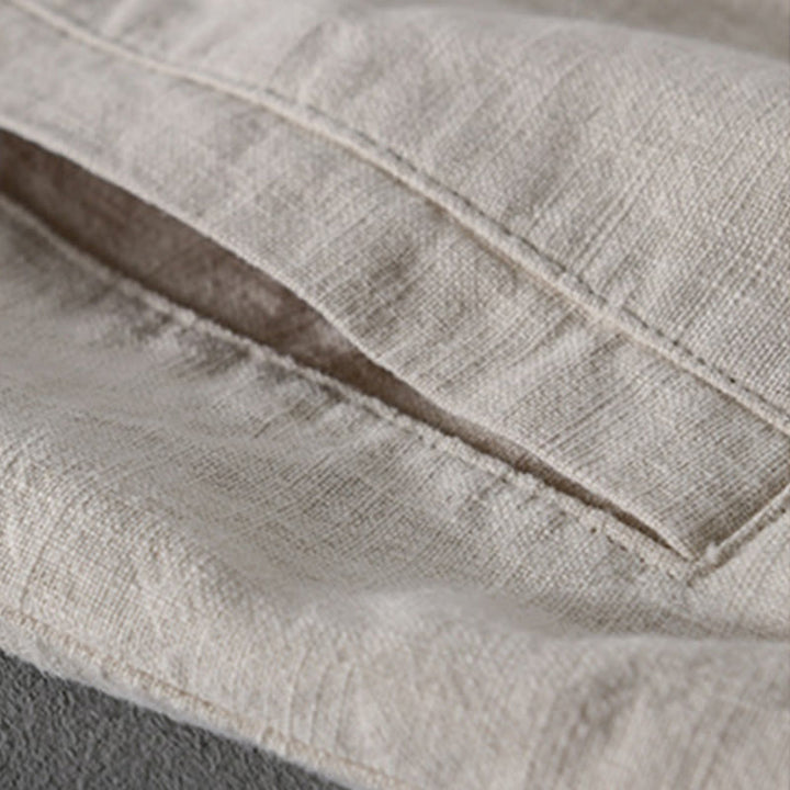 Buddha Stones Solid Color Ribbed Hem Long Sleeve Men's Cotton Linen Shirt With Pockets  - image 10