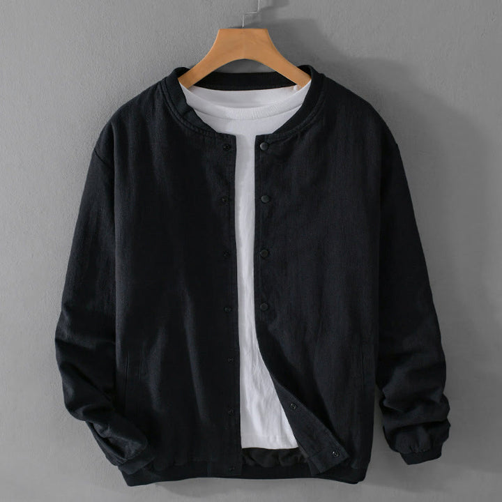 Buddha Stones Solid Color Ribbed Hem Long Sleeve Men's Cotton Linen Shirt With Pockets  - image 15