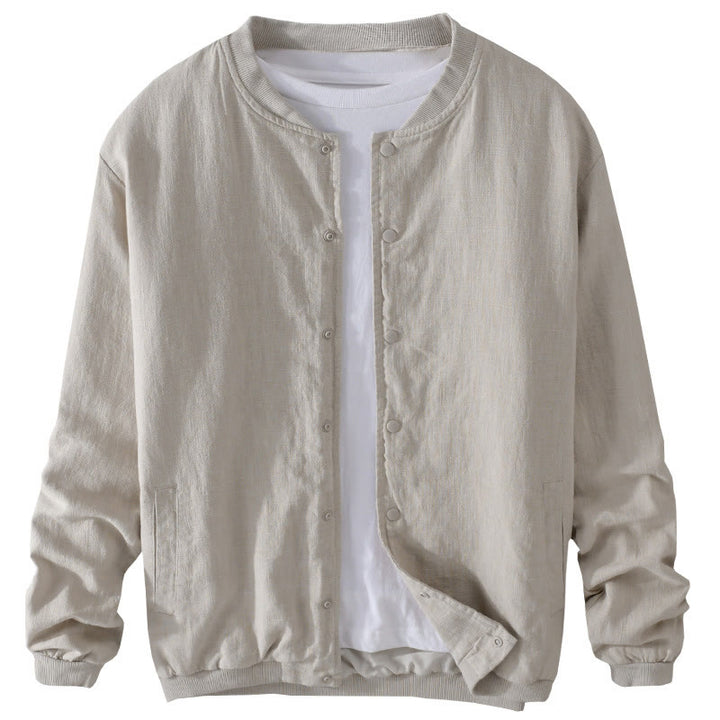 Buddha Stones Solid Color Ribbed Hem Long Sleeve Men's Cotton Linen Shirt With Pockets  - image 13