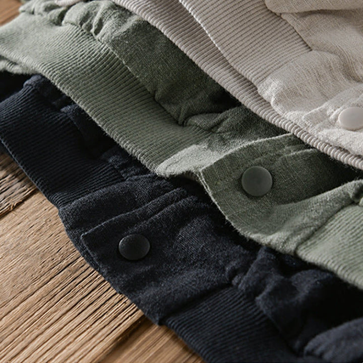 Buddha Stones Solid Color Ribbed Hem Long Sleeve Men's Cotton Linen Shirt With Pockets  - image 22