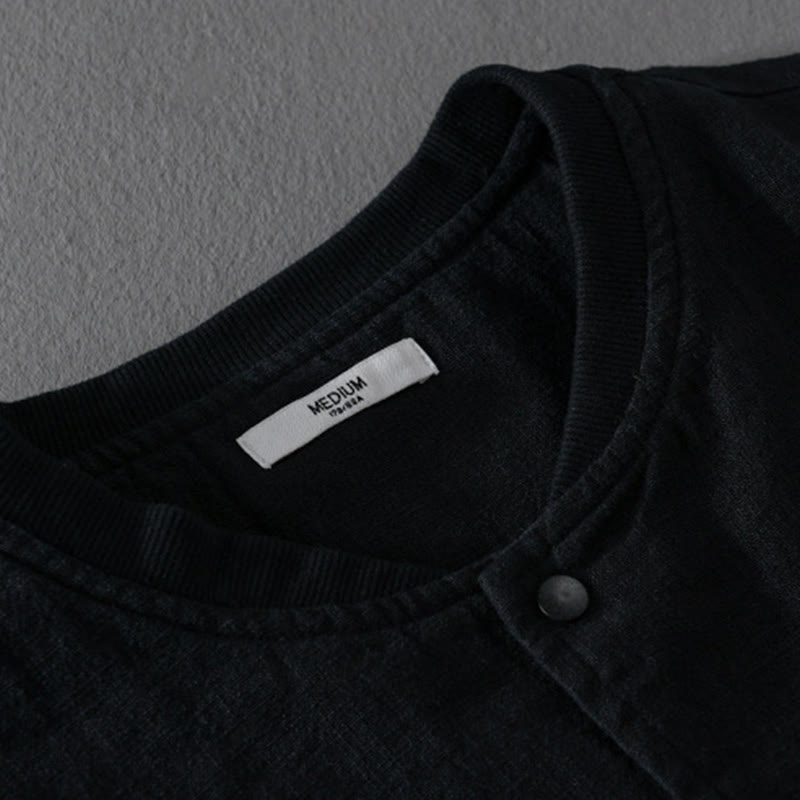 Buddha Stones Solid Color Ribbed Hem Long Sleeve Men's Cotton Linen Shirt With Pockets  - image 17