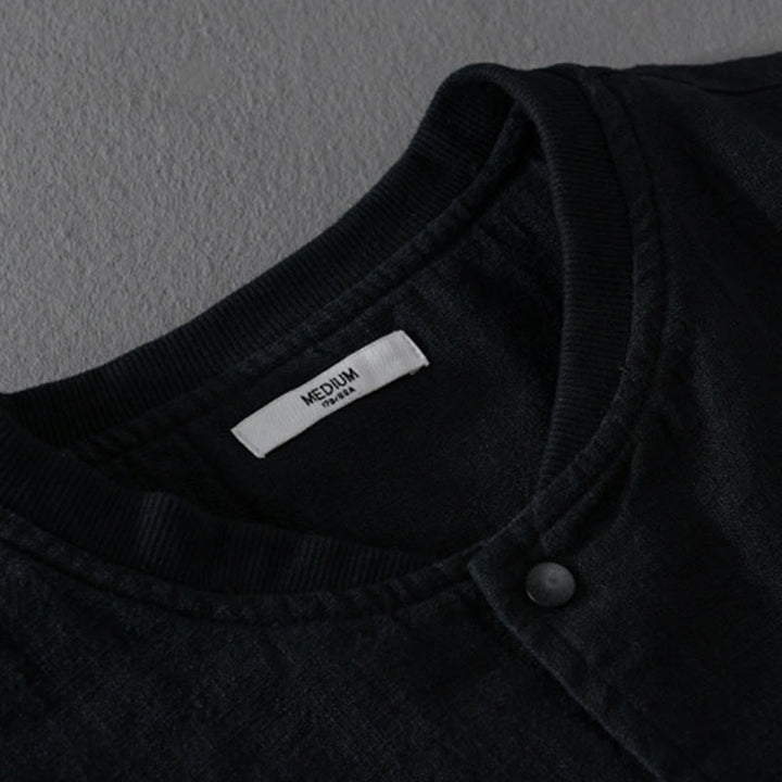 Buddha Stones Solid Color Ribbed Hem Long Sleeve Men's Cotton Linen Shirt With Pockets  - image 17