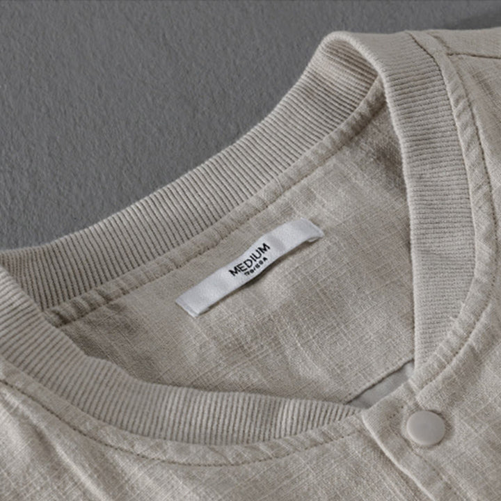 Buddha Stones Solid Color Ribbed Hem Long Sleeve Men's Cotton Linen Shirt With Pockets  - image 7