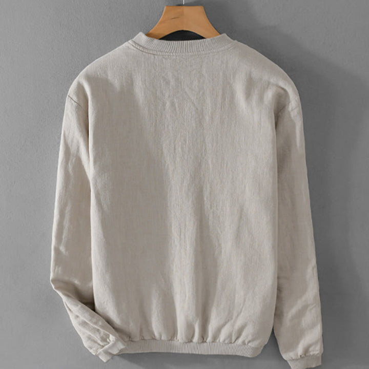 Buddha Stones Solid Color Ribbed Hem Long Sleeve Men's Cotton Linen Shirt With Pockets  - image 5