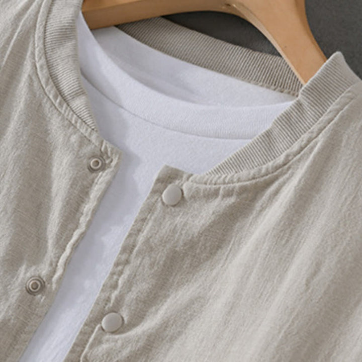 Buddha Stones Solid Color Ribbed Hem Long Sleeve Men's Cotton Linen Shirt With Pockets  - image 6
