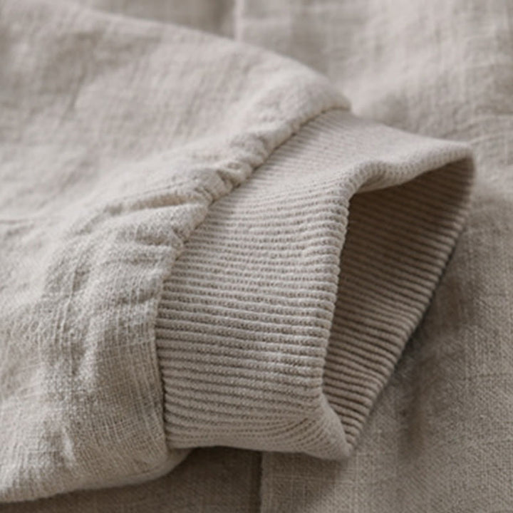 Buddha Stones Solid Color Ribbed Hem Long Sleeve Men's Cotton Linen Shirt With Pockets  - image 9
