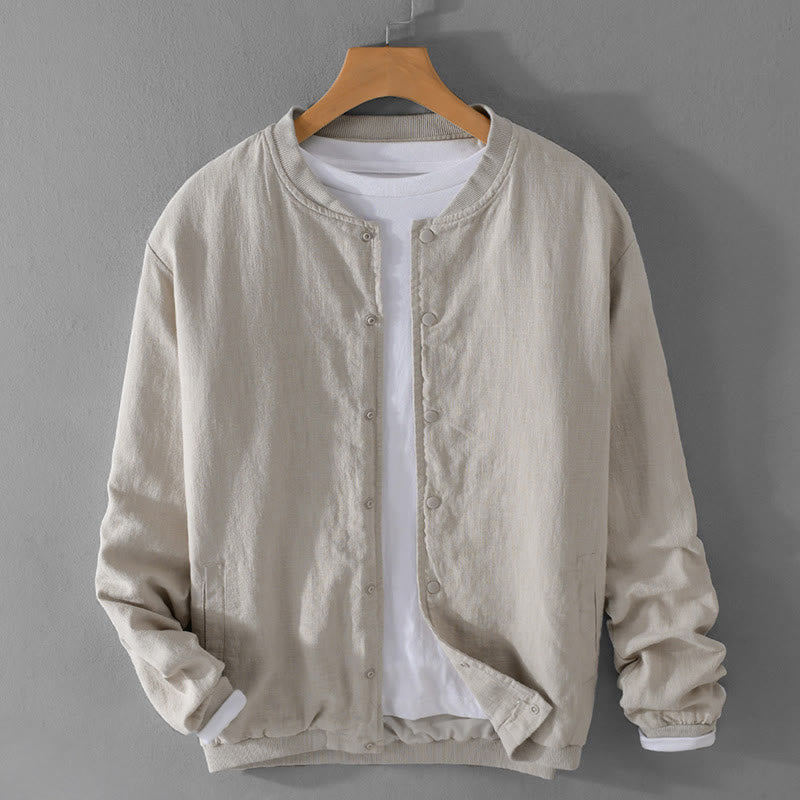 Buddha Stones Solid Color Ribbed Hem Long Sleeve Men's Cotton Linen Shirt With Pockets  - Linen - US/UK/AU42，EU52 (3XL) - image 3