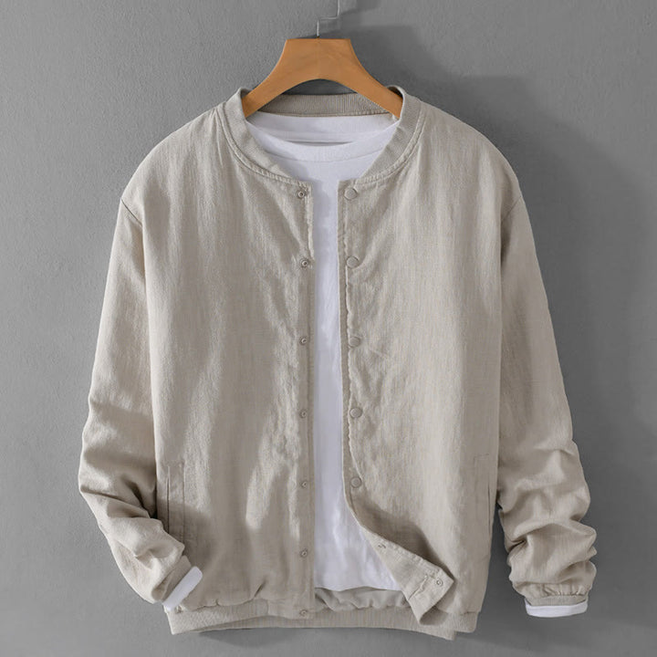 Buddha Stones Solid Color Ribbed Hem Long Sleeve Men's Cotton Linen Shirt With Pockets  - Linen - US/UK/AU42，EU52 (3XL) - image 3