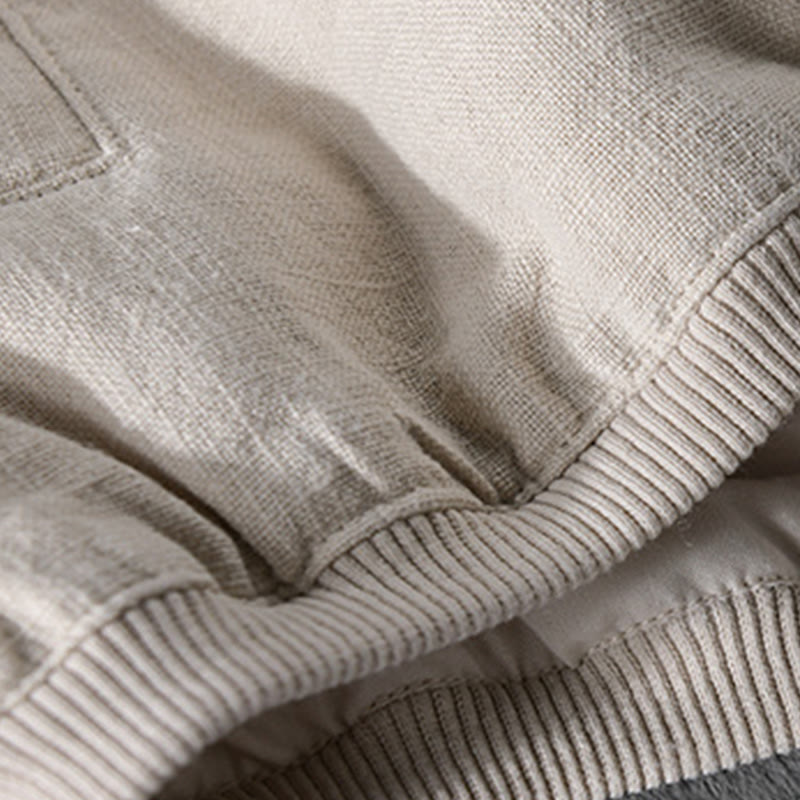 Buddha Stones Solid Color Ribbed Hem Long Sleeve Men's Cotton Linen Shirt With Pockets  - image 11