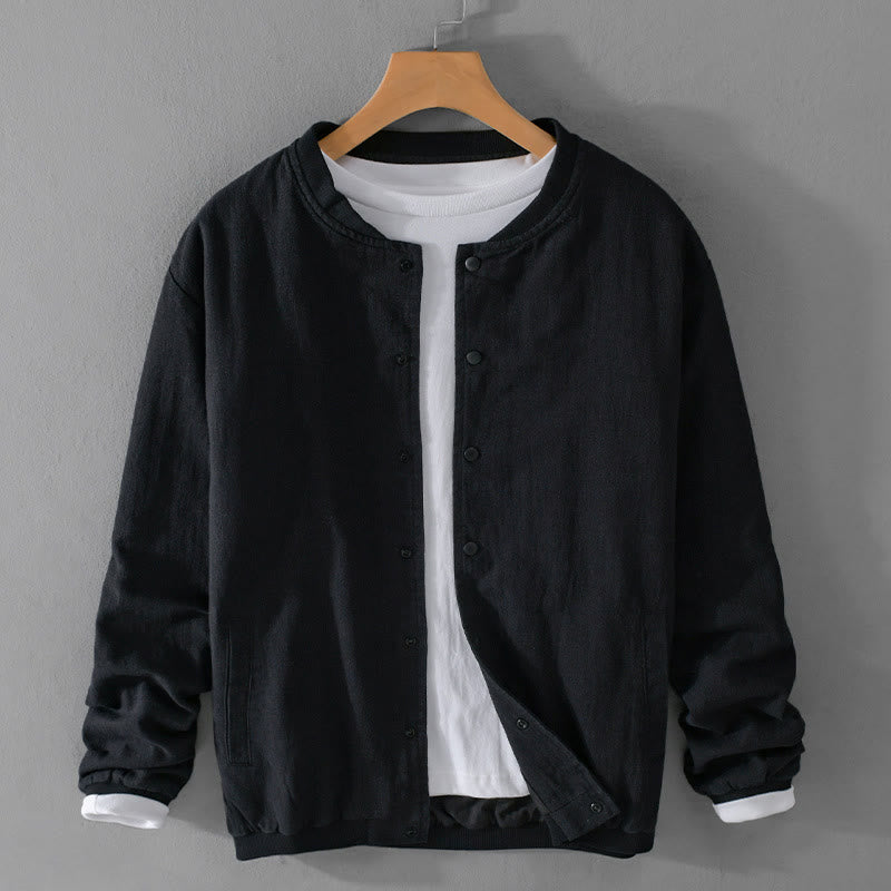 Buddha Stones Solid Color Ribbed Hem Long Sleeve Men's Cotton Linen Shirt With Pockets  - Black - US/UK/AU42，EU52 (3XL) - image 14