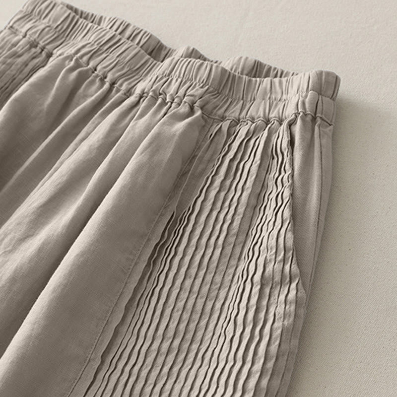 Buddha Stones Casual Plain Tucker Pleats Elastic Women's Polyester Wide Leg Pants With Pockets - image 13
