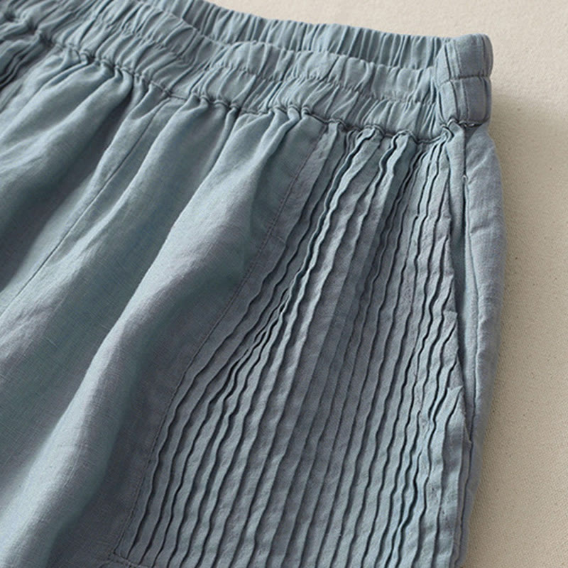 Buddha Stones Casual Plain Tucker Pleats Elastic Women's Polyester Wide Leg Pants With Pockets - image 17