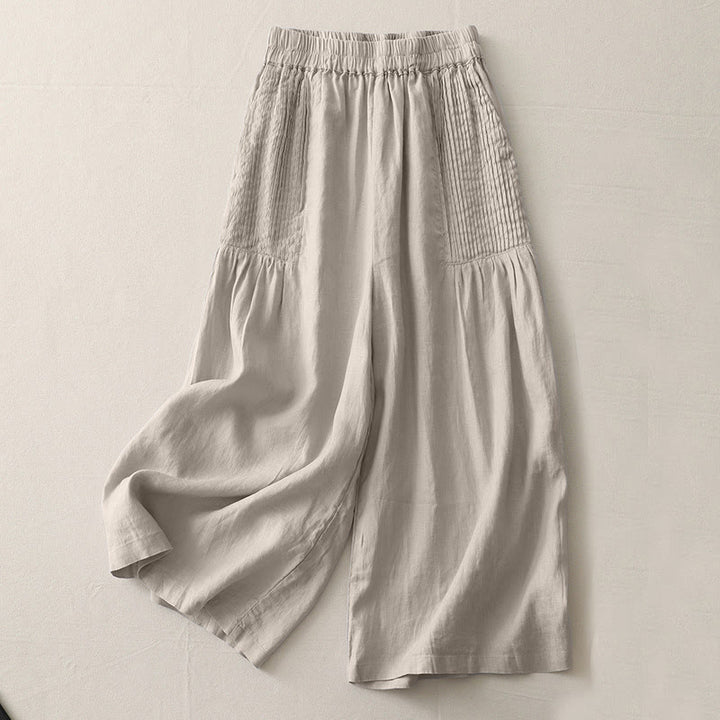 Buddha Stones Casual Plain Tucker Pleats Elastic Women's Polyester Wide Leg Pants With Pockets - Tan - US8-10，UK/AU12-14，EU40-42 (2XL) - image 12