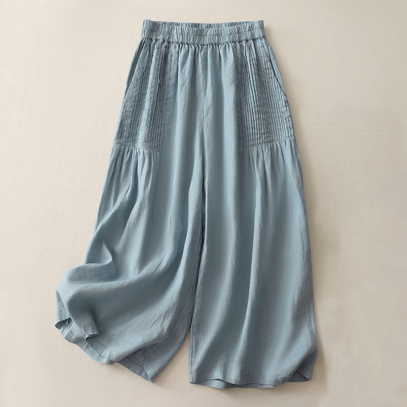 Buddha Stones Casual Plain Tucker Pleats Elastic Women's Polyester Wide Leg Pants With Pockets - LightSkyBlue - US8-10，UK/AU12-14，EU40-42 (2XL) - image 16