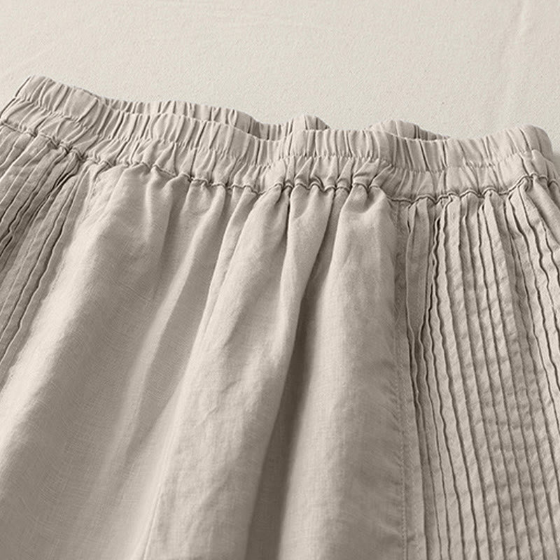 Buddha Stones Casual Plain Tucker Pleats Elastic Women's Polyester Wide Leg Pants With Pockets - image 14
