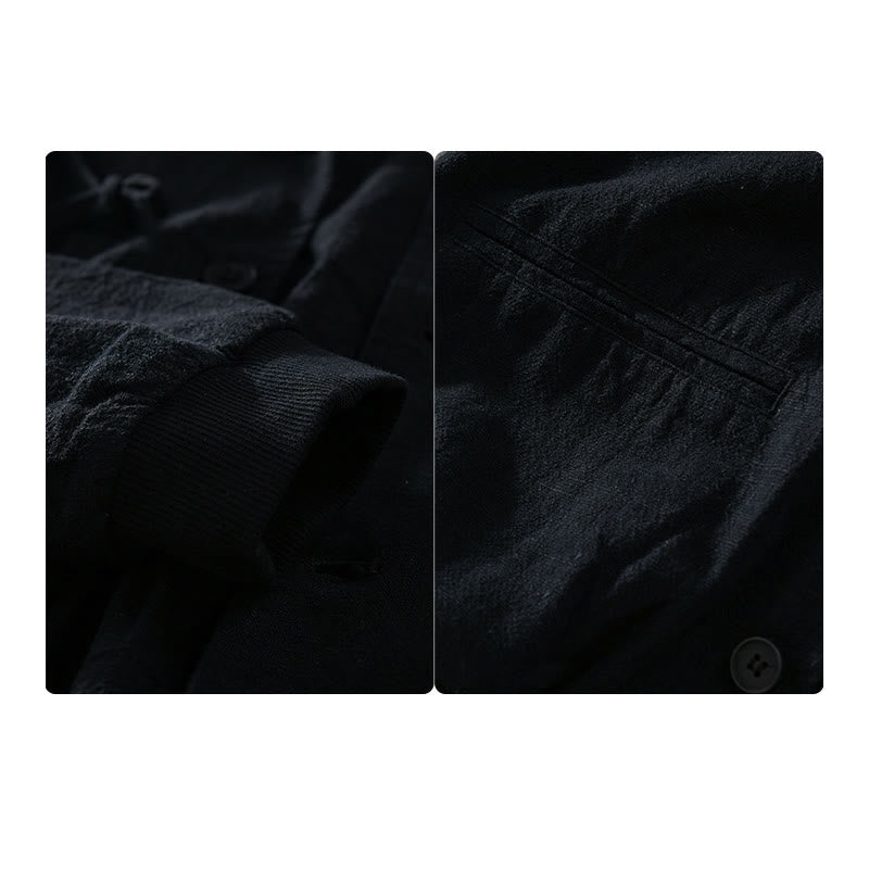 Buddha Stones Ribbed Hem Design Hoodie Long Sleeve Men's Cotton Linen Jacket Shirt With Pockets - image 14