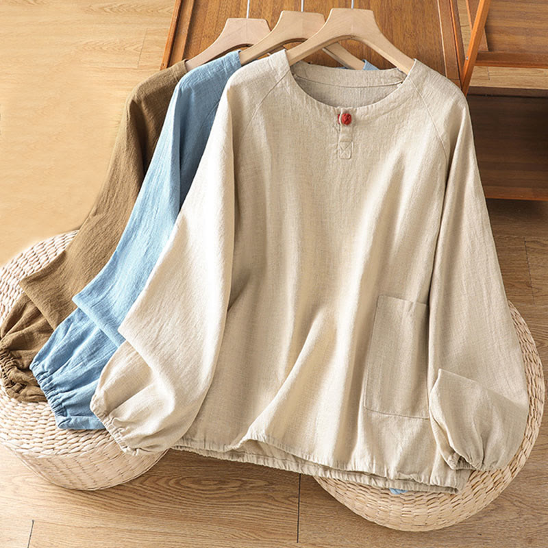 Buddha Stones Casual Plain Long Sleeve Cotton Polyester Women's Shirt - image 22