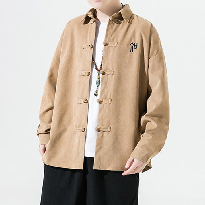 Buddha Stones Embroidery Chinese Frog-Button Design Tang Suit Men's Cotton Long Sleeve Jacket Shirt - image 12