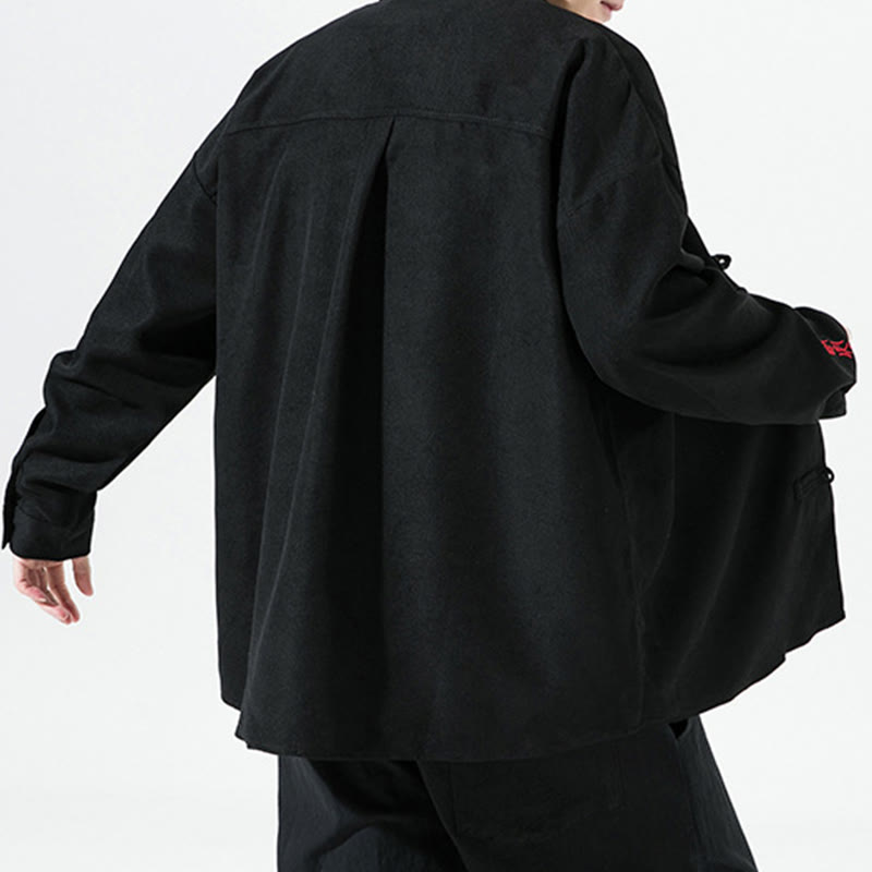 Buddha Stones Embroidery Chinese Frog-Button Design Tang Suit Men's Cotton Long Sleeve Jacket Shirt - image 3