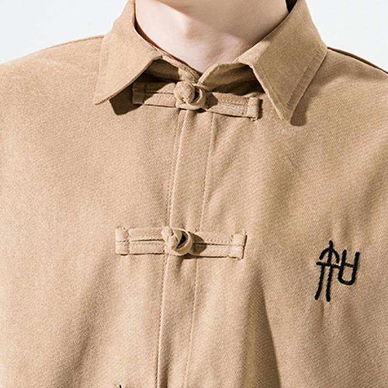 Buddha Stones Embroidery Chinese Frog-Button Design Tang Suit Men's Cotton Long Sleeve Jacket Shirt - image 16