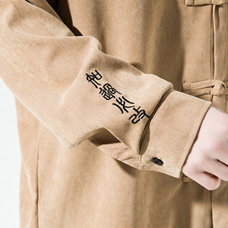 Buddha Stones Embroidery Chinese Frog-Button Design Tang Suit Men's Cotton Long Sleeve Jacket Shirt - image 17
