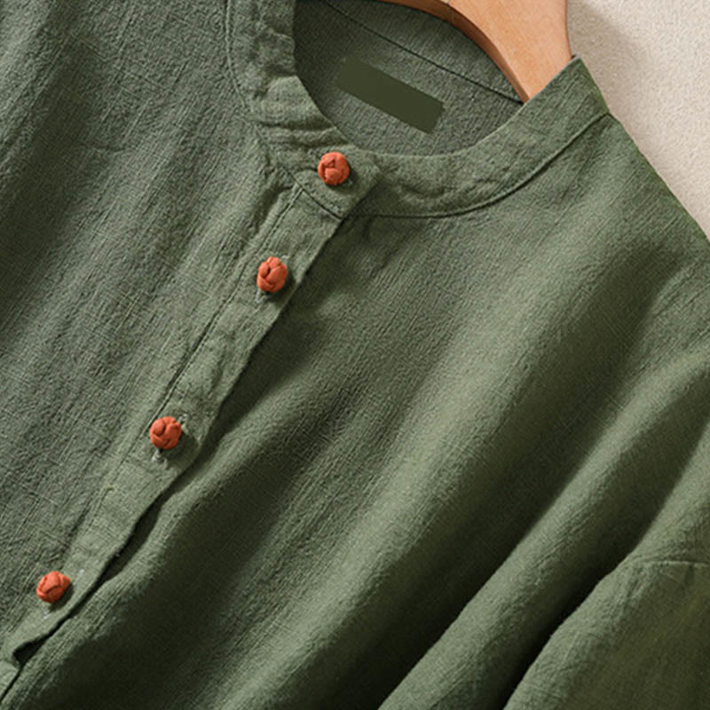 Buddha Stones Casual Buttons Crew Neck Cotton Women's Long Sleeve Shirt With Pockets - image 4