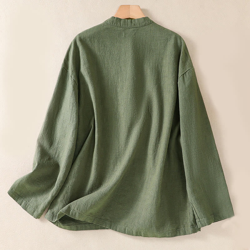 Buddha Stones Casual Buttons Crew Neck Cotton Women's Long Sleeve Shirt With Pockets - image 1