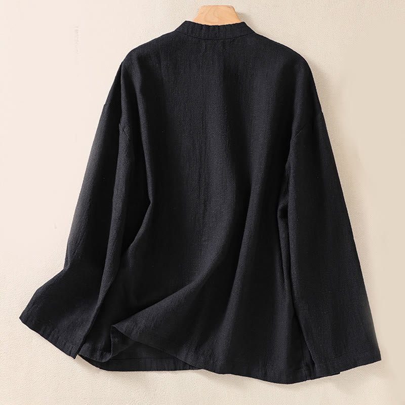 Buddha Stones Casual Buttons Crew Neck Cotton Women's Long Sleeve Shirt With Pockets - image 10