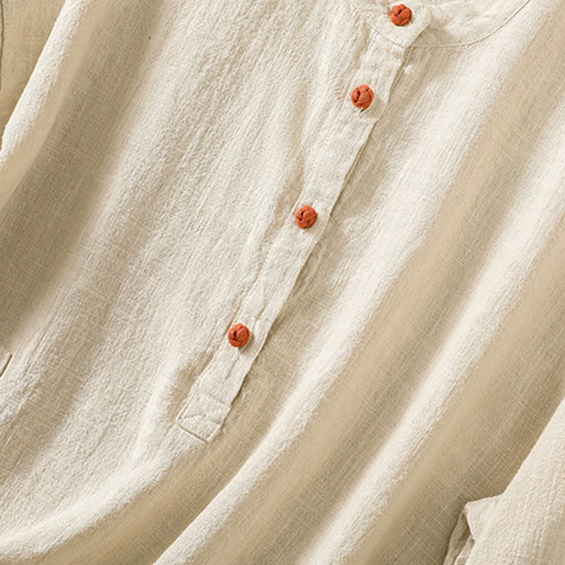 Buddha Stones Casual Buttons Crew Neck Cotton Women's Long Sleeve Shirt With Pockets - image 22